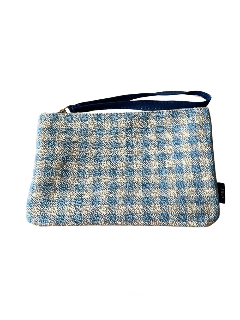 Blue and Cream Gingham Wristlet Ipsy Clutch